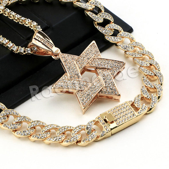 Hip Hop Quavo Star of David Miami Cuban Choker Tennis Chain Necklace L31 - Raonhazae