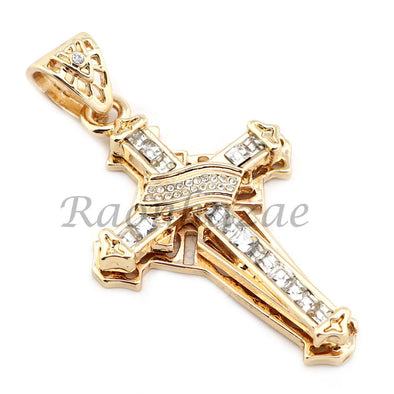 MENS 14K GOLD PT JESUS CROSS 18" TENNIS CHAIN 16" 30" CHOKER CUBAN CHAIN S28G - Raonhazae