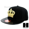 NEW URBAN HIP HOP RAPPER SHINY GOLD CROWN FLAT BILL SNAPBACK GOLD BLACK HAT CAP - Raonhazae