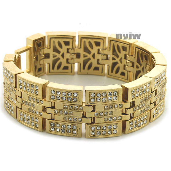 HIP HOP 14KGOLD PLATED MICRO PAVE SIMULATED DIAMOND 8.5 BRACELET KB024G - Raonhazae