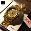 HIP HOP RAPPER GOLD FINISHED SIMULATED DIAMOND WATCH RING SET01G - Raonhazae