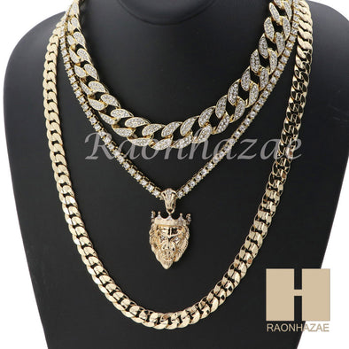 14K GOLD PT KING LION MIAMI CUBAN 16"~30" CHOKER TENNIS CHAIN S22 - Raonhazae