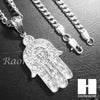 316L Stainless steel Silver Hamsa Pendant w/ 5mm Cuban Chain SG017 - Raonhazae