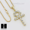RUBY ANKH CROSS PENDANT 24" 30" ROPE BOX CUBAN CHAIN NECKLACE SET S04 - Raonhazae