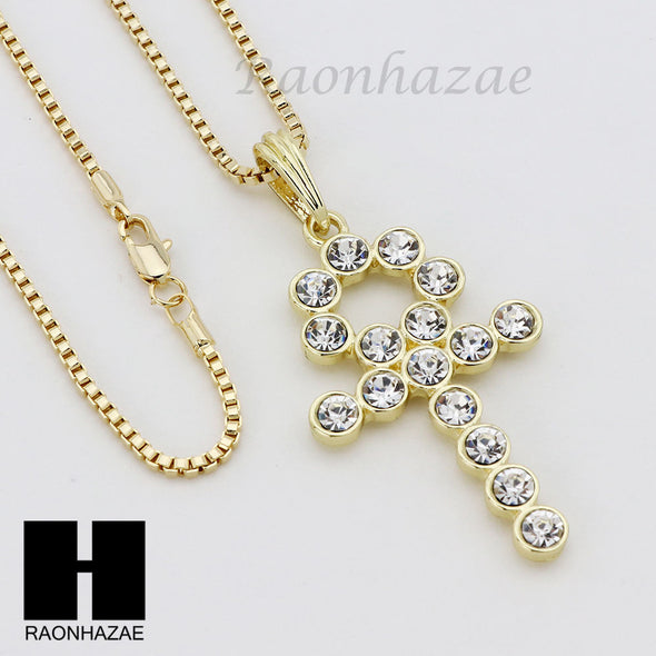 RUBY ANKH CROSS PENDANT 24" 30" ROPE BOX CUBAN CHAIN NECKLACE SET S04 - Raonhazae