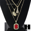 RUBY FOOTBALL PLUG PENDANT 24" 30" ROPE BOX CUBAN CHAIN NECKLACE SET S1 - Raonhazae