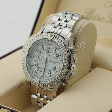 Silver PT Designer Bezel Metal Band Round Watch Diamond Cut Cuban Bracelet G90S - Raonhazae