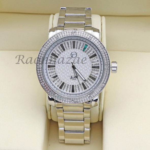 MEN TECHNO PAVE LUXURY 14K WHITE GOLD WATCH CUBAN BRACELET SET FM05S - Raonhazae