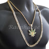 MARIJUANA CHARM ROPE CHAIN DIAMOND CUT 30" CUBAN CHAIN NECKLACE SET G35 - Raonhazae