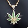 MARIJUANA CHARM ROPE CHAIN DIAMOND CUT 30" CUBAN CHAIN NECKLACE SET G35 - Raonhazae