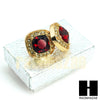 HipHop RICK ROSS Gold Tone Micro pave Red Ruby Big Bling Earrings G130 - Raonhazae