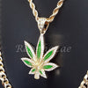 MARIJUANA CHARM ROPE CHAIN DIAMOND CUT 30" CUBAN CHAIN NECKLACE SET G35 - Raonhazae