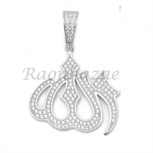 Sterling Silver .925 AAA Lab Diamond Bling Muslim Allah 2.5mm Moon Cut Chain S05 - Raonhazae