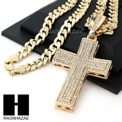 HIP HOP 2PAC CROSS PENDANT & DIAMOND CUT CUBAN LINK CHAIN NECKLACE N30 - Raonhazae