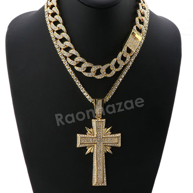 Hip Hop Quavo Shining Cross Miami Cuban Choker Chain Necklace L49 - Raonhazae