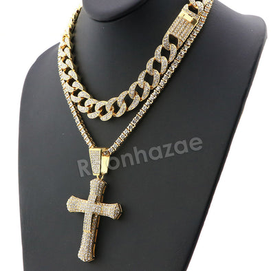 Hip Hop Quavo CROSS Miami Cuban Choker Tennis Chain Necklace L06 - Raonhazae