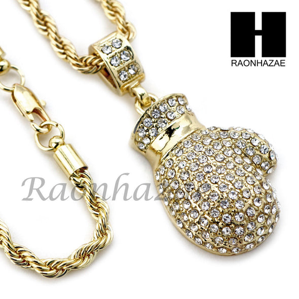 MIGOS BOXING GLOVE CHARM DIAMOND CUT 30" CUBAN CHAIN NECKLACE SET G23 - Raonhazae