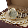 Hip Hop 14K Gold PT Luxury Bling Gold Watch Sandblast Bracelet Set F34G - Raonhazae