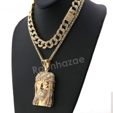 Hip Hop Quavo Jesus Face Miami Cuban Choker Chain Tennis Necklace L27 - Raonhazae