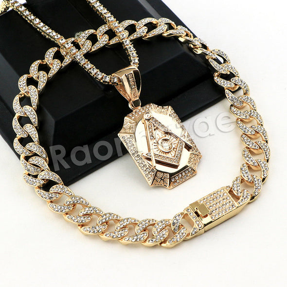 Hip Hop Quavo Freemason Miami Cuban Choker Chain Tennis Necklace L31 - Raonhazae