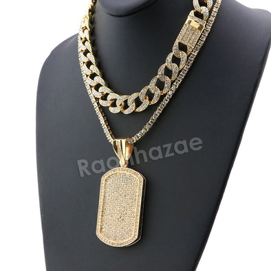 Hip Hop Quavo DOG TAG Miami Cuban Choker Tennis Chain Necklace L30 - Raonhazae