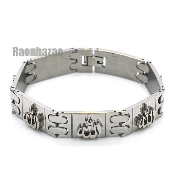 STAINLESS STEEL SILVER MUSLIM ALLAH MUHAMMAD BRACELET STB115S - Raonhazae