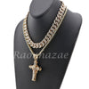 MENS 14K GOLD PT JESUS CROSS 18" TENNIS CHAIN 16" 30" CHOKER CUBAN CHAIN S28G - Raonhazae