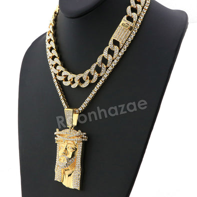 Hip Hop Quavo Jesus Face Miami Cuban Choker Tennis Chain Necklace L36 - Raonhazae