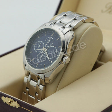 Silver PT Designer Bezel Metal Band Round Watch Diamond Cut Cuban Bracelet G93 - Raonhazae