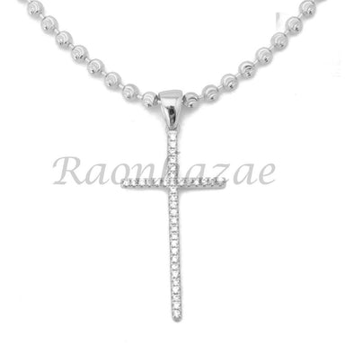 Sterling Silver .925 AAA Lab Diamond Bling Cross w/2.5mm Moon Cut Chain S054 - Raonhazae