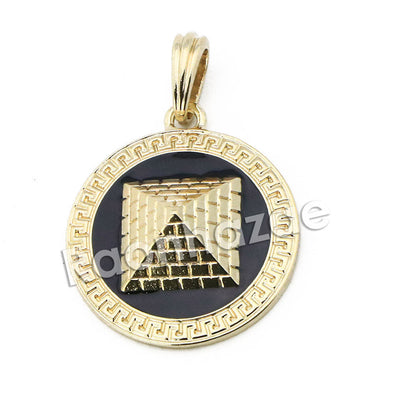 Mens Gold 3D Pyramid Pendant w/ 5mm 24" 30" Brass Cuban Chain A11 - Raonhazae