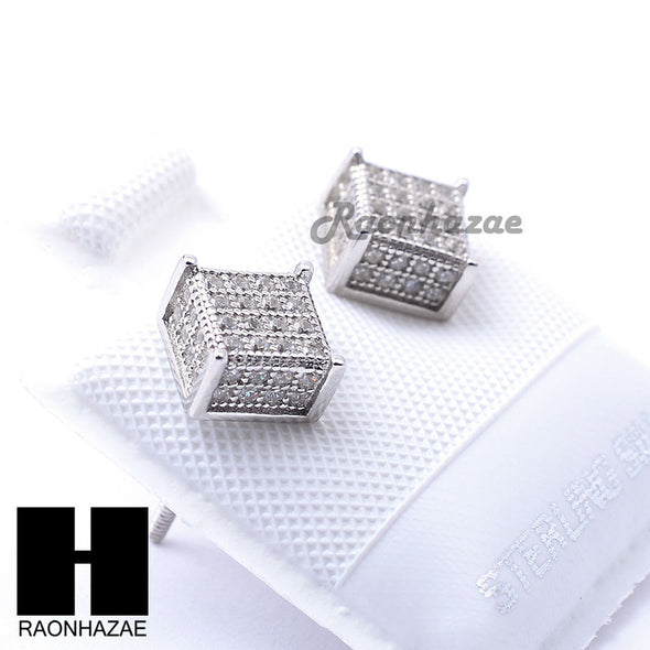 Sterling Silver .925 Lab Diamond 6mm Square Screw Back Earring SE029S - Raonhazae