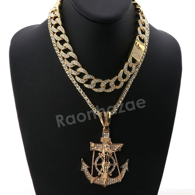 Hip Hop Quavo Anchor Crucifix Miami Cuban Choker Chain Necklace L56 - Raonhazae