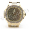 Hip Hop 14K Gold PT Luxury Bling Gold Watch Sandblast Bracelet Set F34G - Raonhazae