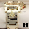 Men Hip Hop Lab Diamond Freemason Watch & Cuban Bracelet Gold Set 195G - Raonhazae