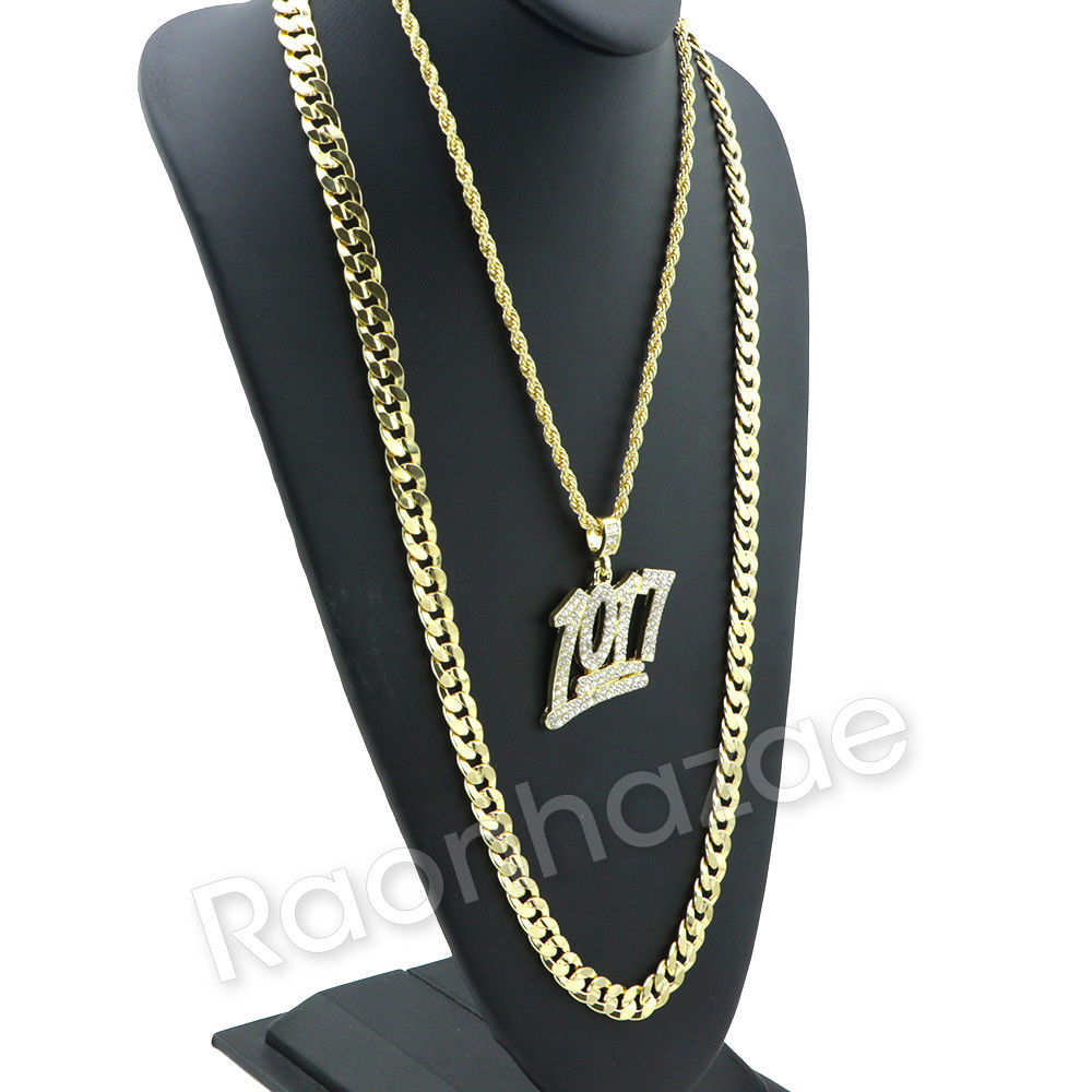 MEDIUM NUMBER 1017 CHARM ROPE CHAIN DIAMOND CUT CUBAN CHAIN NECKLACE 6 ...
