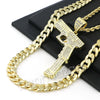 LARGE HAND GUN CHARM ROPE CHAIN DIAMOND CUT CUBAN CHAIN NECKLACE G63 - Raonhazae