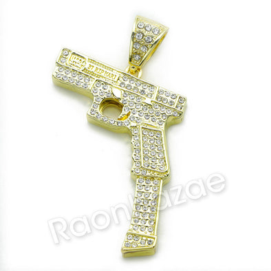 LARGE HAND GUN CHARM ROPE CHAIN DIAMOND CUT CUBAN CHAIN NECKLACE G63 - Raonhazae