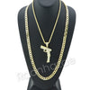 LARGE HAND GUN CHARM ROPE CHAIN DIAMOND CUT CUBAN CHAIN NECKLACE G63 - Raonhazae