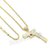 LARGE HAND GUN CHARM ROPE CHAIN DIAMOND CUT CUBAN CHAIN NECKLACE G63 - Raonhazae