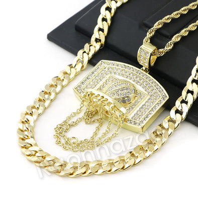 BIG BASKETBALL BACKBOARD ROPE CHAIN DIAMOND CUT CUBAN CHAIN NECKLACE G64 - Raonhazae