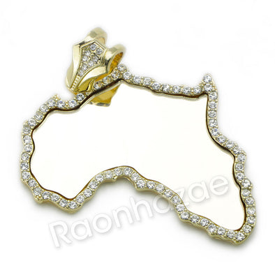 LARGE MIRROR AFRICA MAP ROPE CHAIN DIAMOND CUT CUBAN CHAIN NECKLACE G59 - Raonhazae