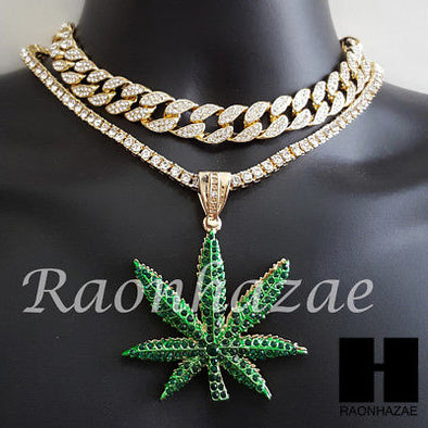 Hip Hop Premium Marijuana Miami Cuban Choker Tennis Chain Necklace N - Raonhazae