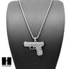 MEN'S WHITE GOLD PLATED GUN PENDANT W 3mm 24" ROPE CHAIN NECKLACE D32S - Raonhazae