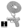 MEN'S WHITE GOLD PLATED GUN PENDANT W 3mm 24" ROPE CHAIN NECKLACE D32S - Raonhazae