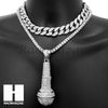 Hip Hop Silver Microphone Miami Cuban Choker Tennis Chain Necklace DS - Raonhazae