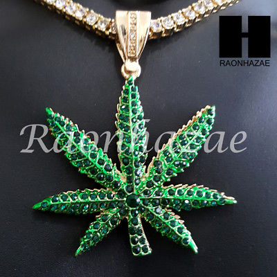 Hip Hop Premium Marijuana Miami Cuban Choker Tennis Chain Necklace N - Raonhazae