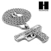 MEN'S WHITE GOLD PLATED GUN PENDANT W 3mm 24" ROPE CHAIN NECKLACE D32S - Raonhazae