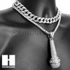 Hip Hop Silver Microphone Miami Cuban Choker Tennis Chain Necklace DS - Raonhazae