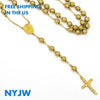 MEN'S STAINLESS STEEL HEAVY 8mm 29"& 5" 14K PT. GOLD BEADS ROSARY JSR201YG - Raonhazae